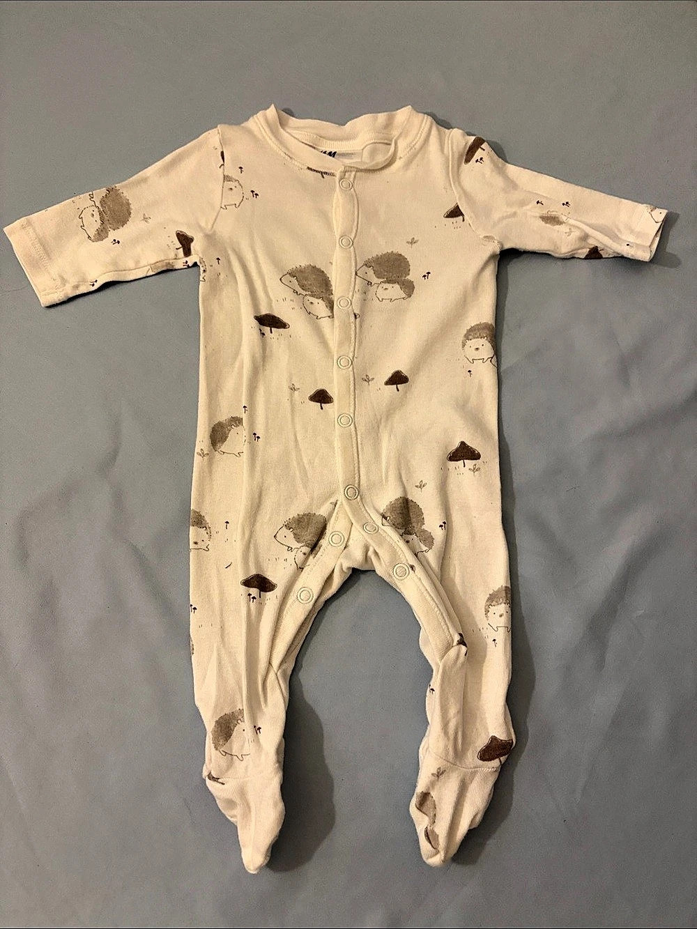 H&M Hedgehog Print Footed Romper Cream & Brown Baby 1-2M